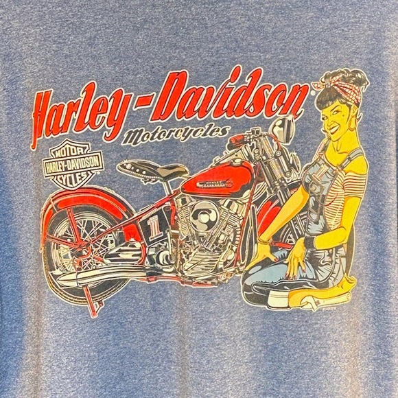 Harley-Davidson Blue Tee with Red Motorcycle Graphic - Picture 2 of 12